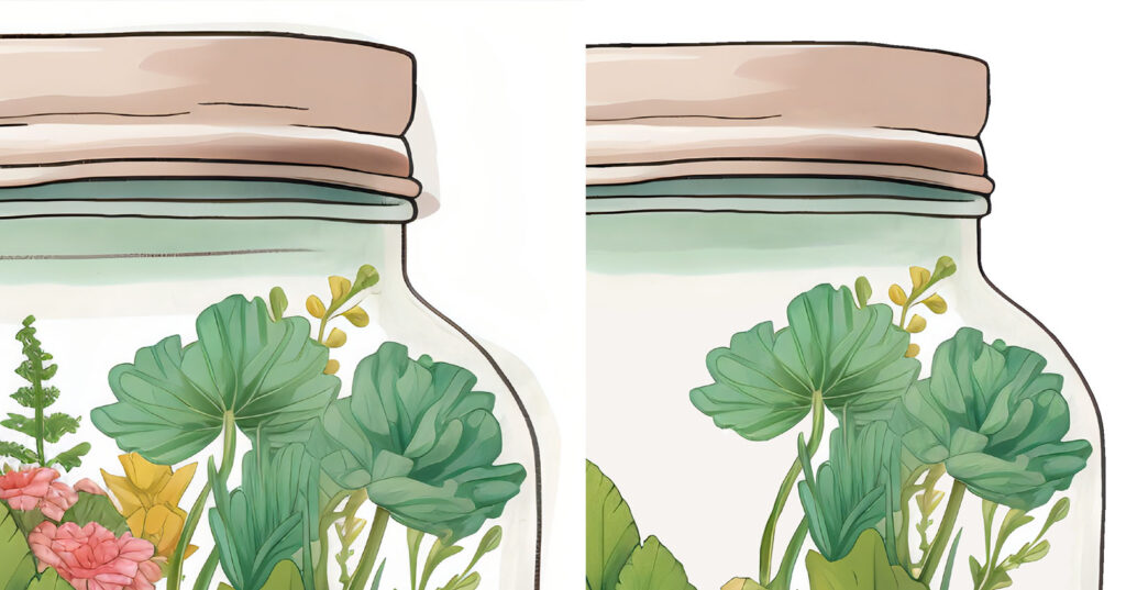 Vergößerte Illustration vor und nach der Retusche